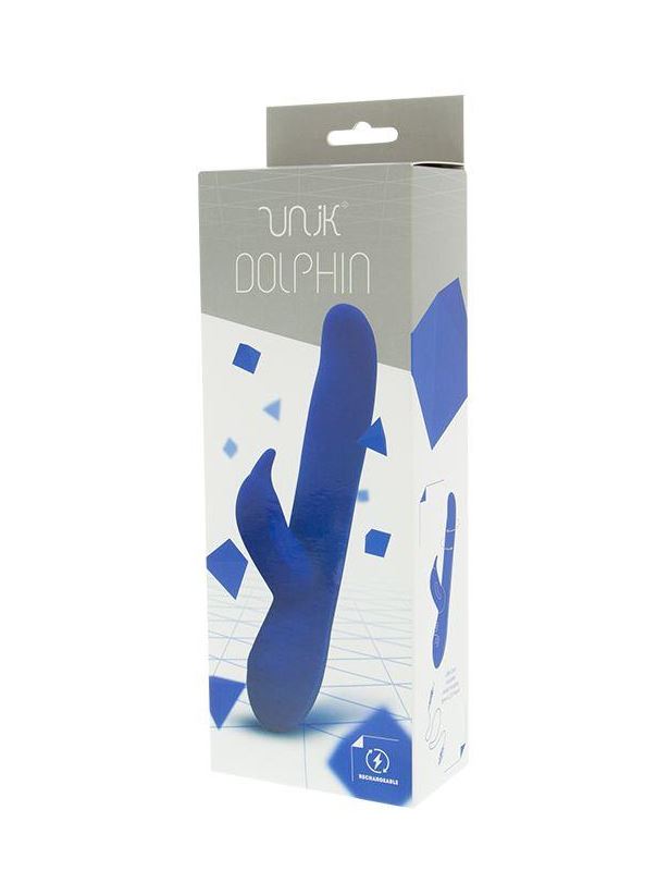 Синий вибратор с клиторальным стимулятором UNIK DOLPHIN - 20,7 см.
