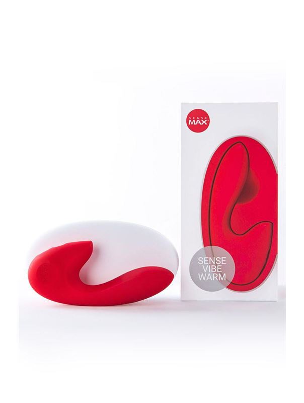 Красный вибратор Sense Vibe Warm с клиторальным отростком (16 см)
