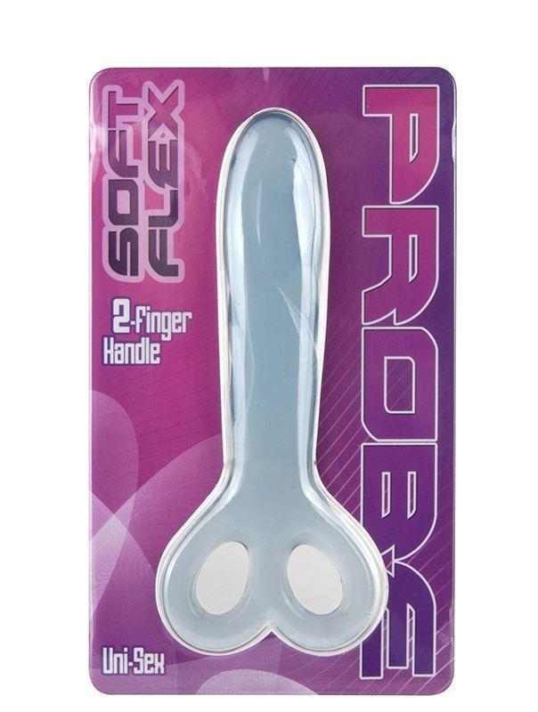 Голубой анальный массажер SOFT FLEX 2 FINGER HANDLE PROBE - 12 см.