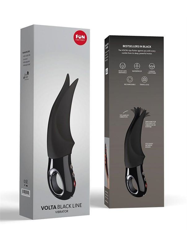Чёрный вибратор Volta Black Line с раздвоенным кончиком (18,9 см)