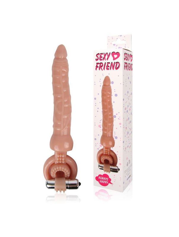 Телесная насадка на член Sexy Friend для двойного проникновения - 18 см.