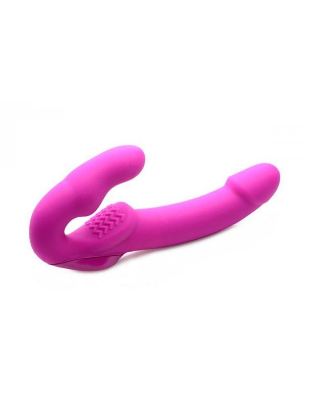Розовый безремневой страпон с вибрацией Evoke Rechargeable Vibrating Strap On (24,7 см)
