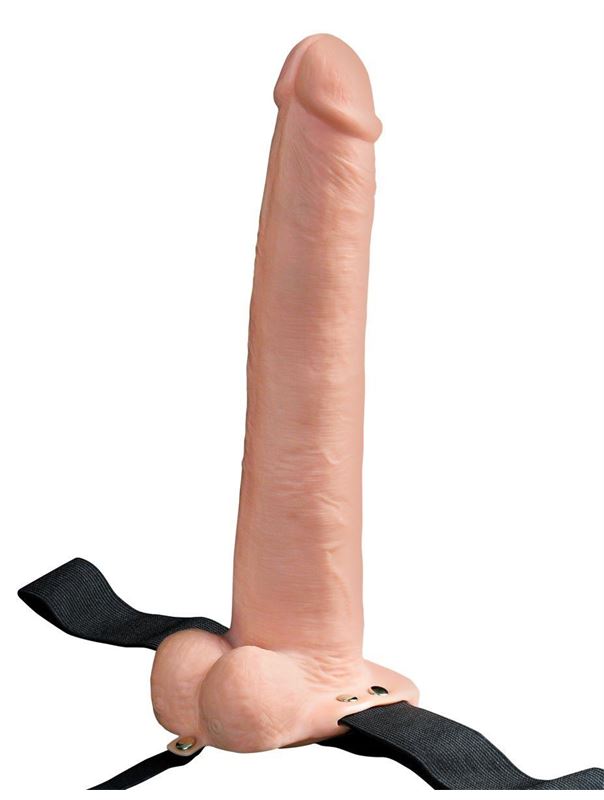 Телесный перезаряжаемый вибрострапон 11 Hollow Rechargeable Strap-on with Balls - 30 см.
