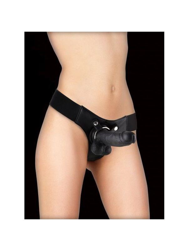 Чёрный страпон Realistic 8 Inch Strap-On - 20 см.