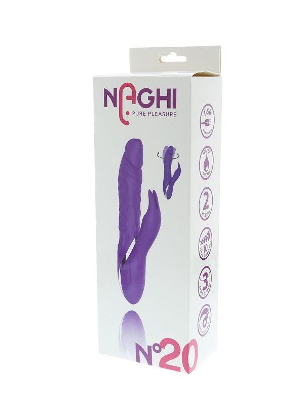 Фиолетовый ротатор NAGHI NO.20 RECHARGEABLE DUO VIBRATOR с клиторальным отростком