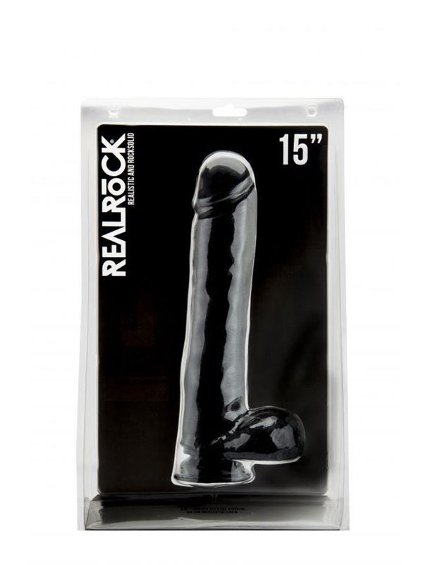 Чёрный фаллоимитатор Realistic Cock 15 With Scrotum - 38 см.