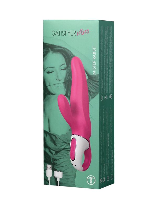 Ярко-розовый вибратор Satisfyer - Mr. Rabbit с клиторальным отростком (22,1 см)