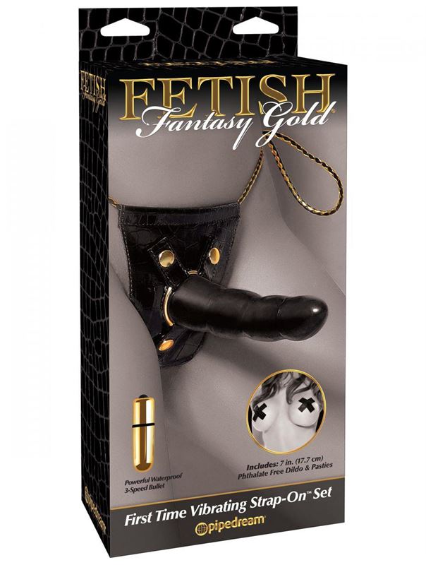 Женский страпон First Time Vibrating Strap-On Set с вибропулей для клиторальной стимуляции - 16,5 см.