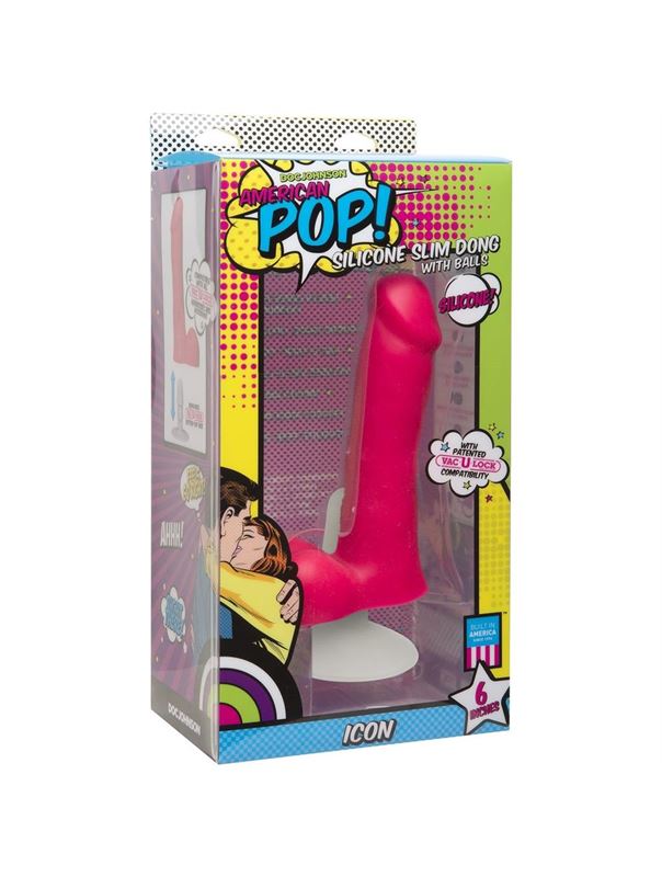 Розовый фаллоимитатор Icon 6 Slim Dong with Balls - 16,5 см.