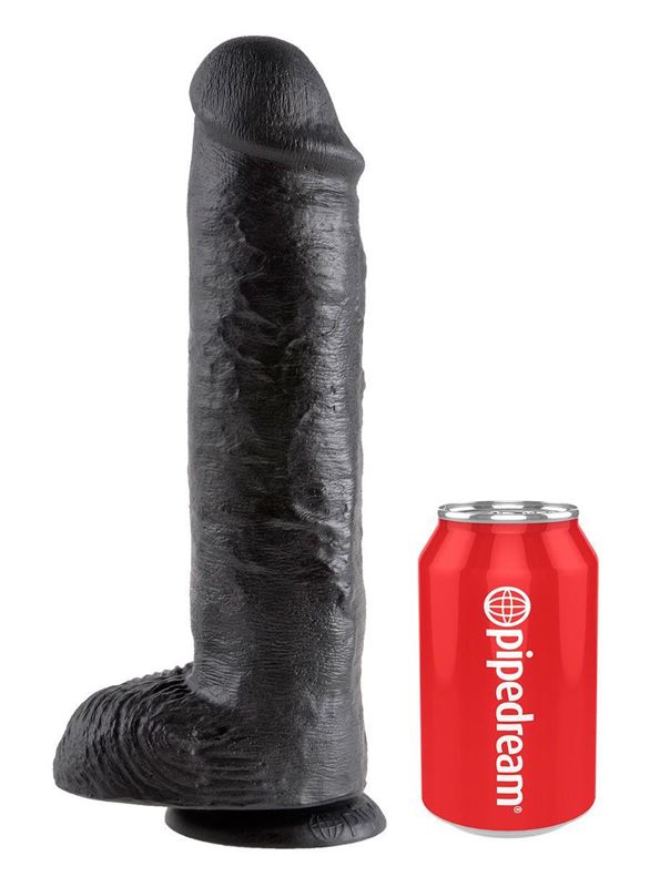 Черный фалоимитатор-гигант 11" Cock With Balls на присоске (28 см)