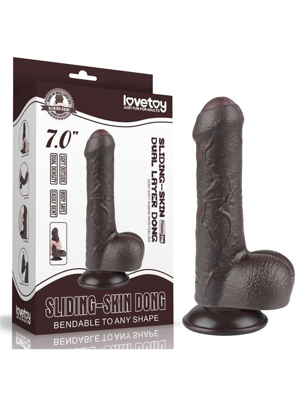 Коричневый фаллоимитатор 7" Sliding Skin Dual Layer Dong на присоске (18,3 см)