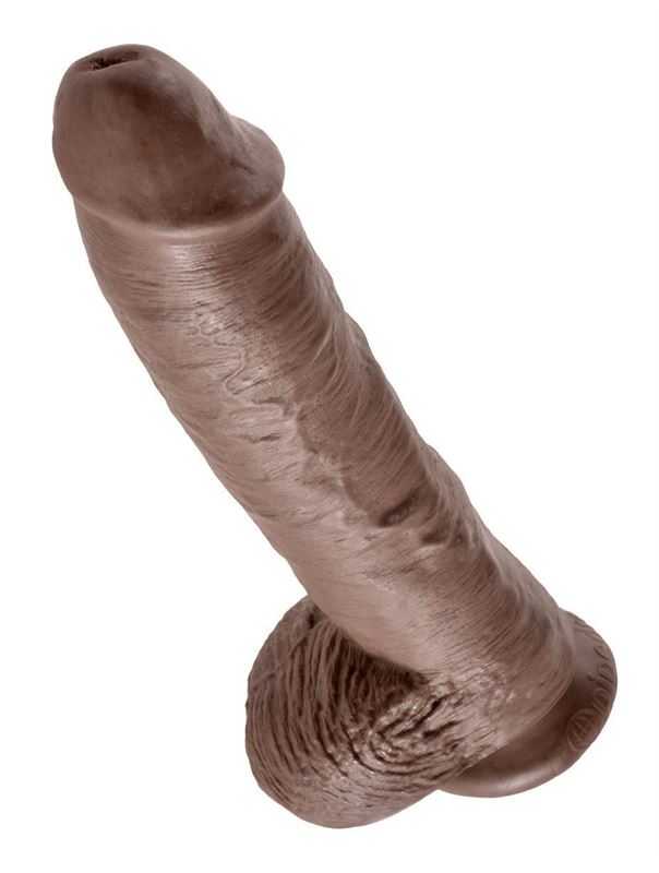 Большой коричневый фаллоимитатор с мошонкой 10" Cock with Balls на присоске (25,4 см)