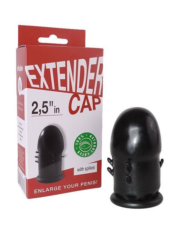 Чёрный латексный удлинитель пениса Extender Cap 2.5" in с шипами