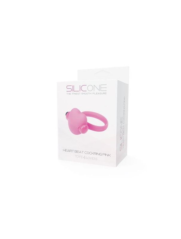 Розовое эрекционное виброкольцо с сердечком HEART BEAT COCKRING SILICONE