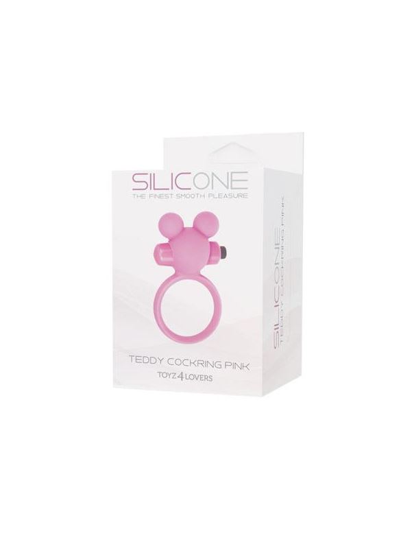 Розовое эрекционное виброкольцо TEDDY COCKRING SILICONE 