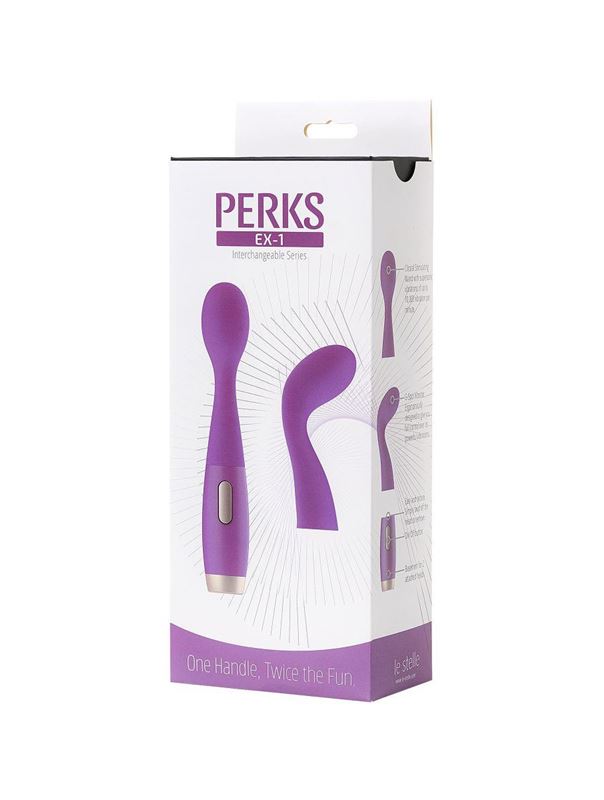 Фиолетовый вибратор Le Stelle - PERKS SERIES EX-1 с 2 сменными насадками