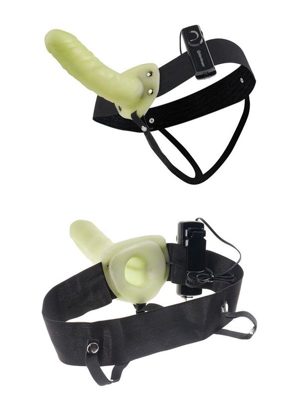 Флуоресцентный полый страпон унисекс с вибрацией For Him or Her Vibrating Hollow Strap-On (15 см)
