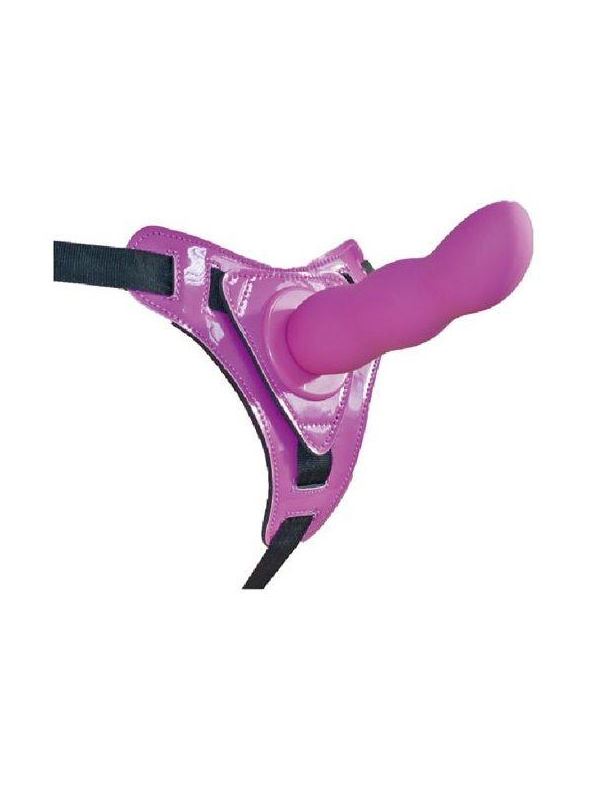 Фиолетовый страпон на трусиках Curved Dong - 13,5 см.