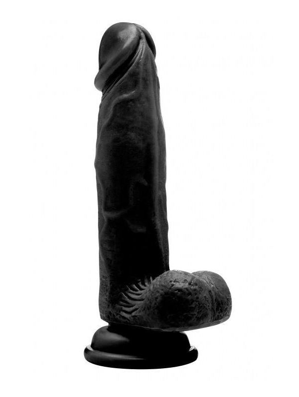 Чёрный фаллоимитатор Realistic Cock 8 With Scrotum - 20 см.