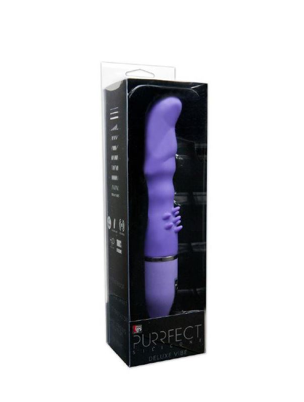 Фиолетовый вибратор PURRFECT SILICONE DELUXE VIBE с шипиками в основании (15 см)