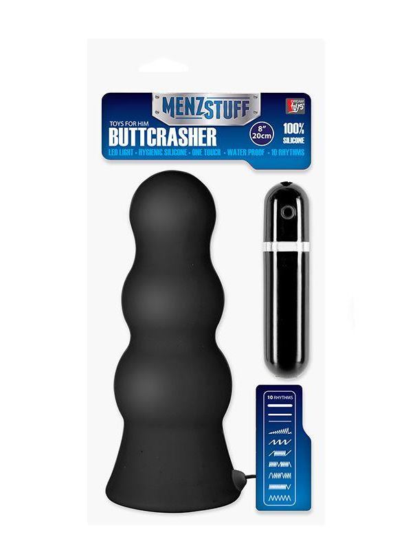 Чёрная анальная втулка большого размера с вибрацией MENZSTUFF VIBRATING BUTTCRASHER PAWN (20 см)