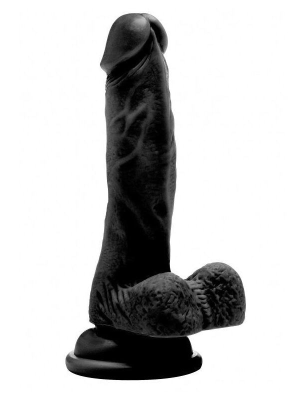Чёрный фаллоимитатор Realistic Cock 7 With Scrotum - 18 см.
