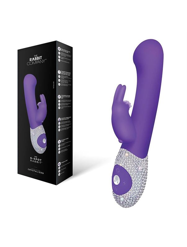 Фиолетовый вибромассажёр The G-spot Rabbit с украшенной стразами рукоятью - 22 см.