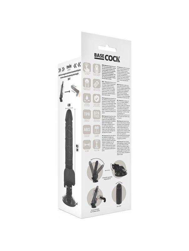 Черный вибратор Basecock Realistic Vibrator на мощной присоске (18,5 см)