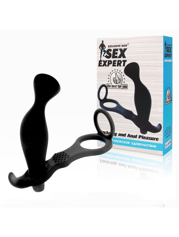 Черное эрекционное кольцо с анальным вибростимулятором Cockring and Anal Pleasure