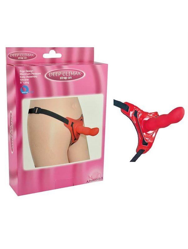 Красные трусики со сменной насадкой из силикона Strap-on Curved Dong - 13,5 см.