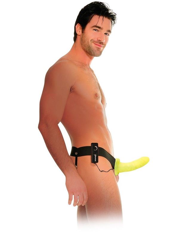 Флуоресцентный полый страпон унисекс с вибрацией For Him or Her Vibrating Hollow Strap-On (15 см)