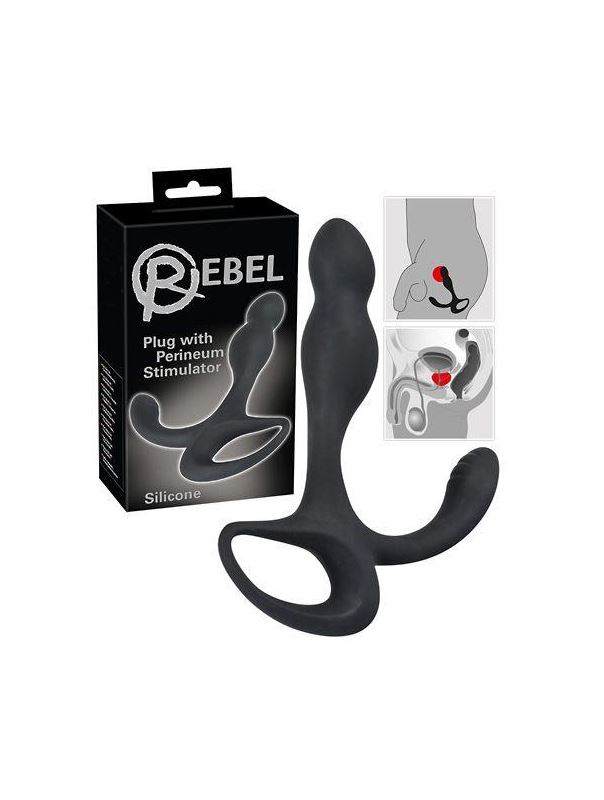 Черный силиконовый стимулятор простаты Plug with Perineum Stimulator