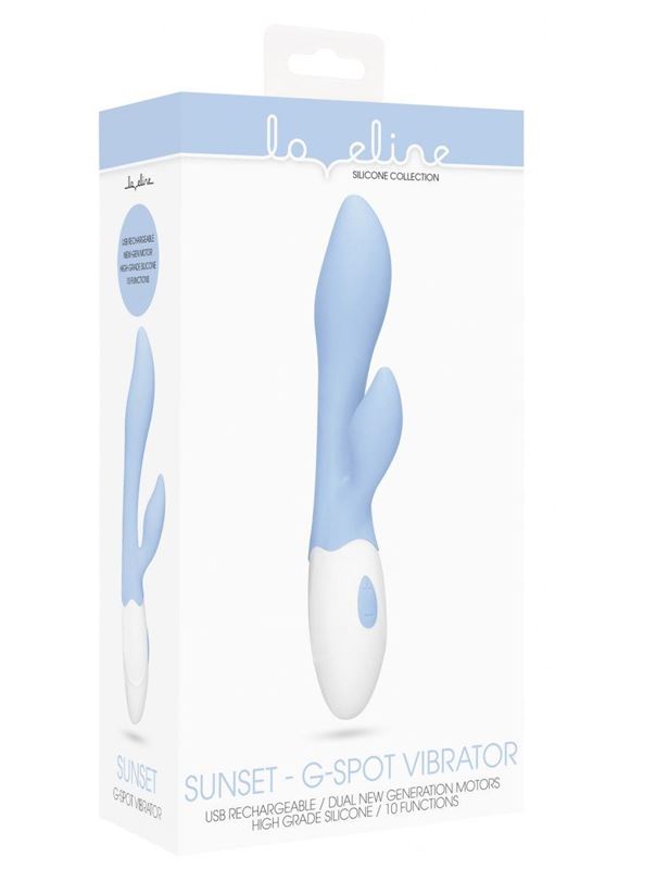 Голубой G-spot вибратор Sunset со стимулятором клитора (20 см)