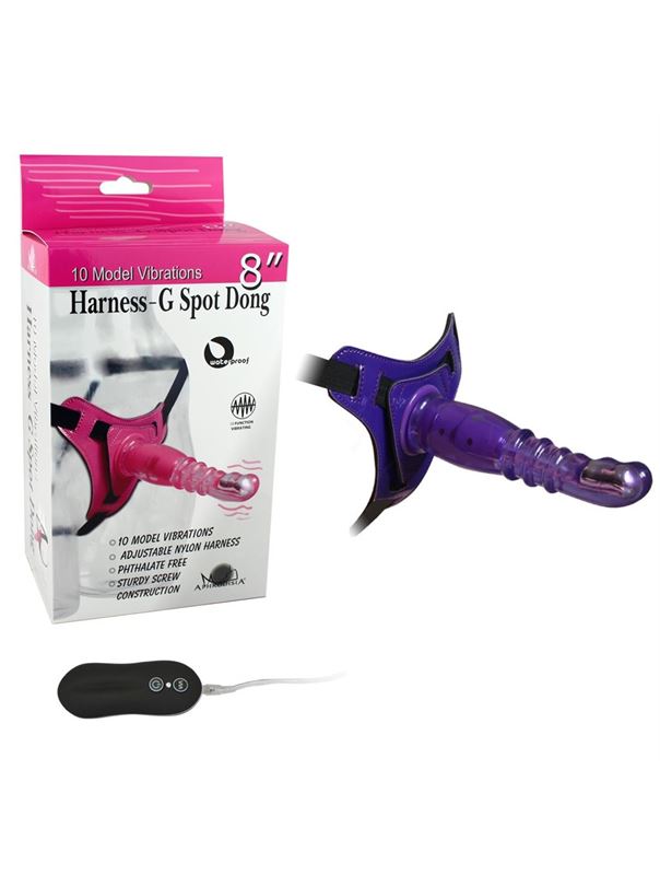 Фиолетовый страпон с вибрацией 10 Model Vibrations Harness-G spot Dong (18,7 см)
