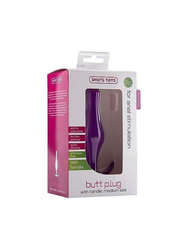 Фиолетовая анальная пробка Butt Plug with Handle Medium - 12,6 см.