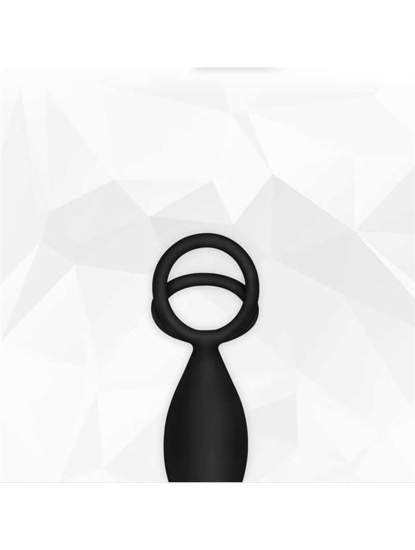 Черный стимулятор простаты с эрекционным кольцом Combo Double Cockring Plug