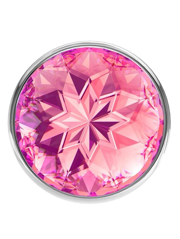 Малая серебристая анальная пробка Diamond Pink Sparkle Small с розовым кристаллом (7 см)