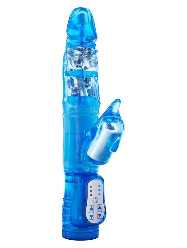Голубой вибратор TWINTURBO DOLPHIN - 26 см.