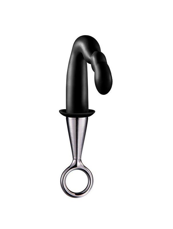 Чёрный изогнутый анальный плаг PROSTATE PLUG PLATED HANDLE