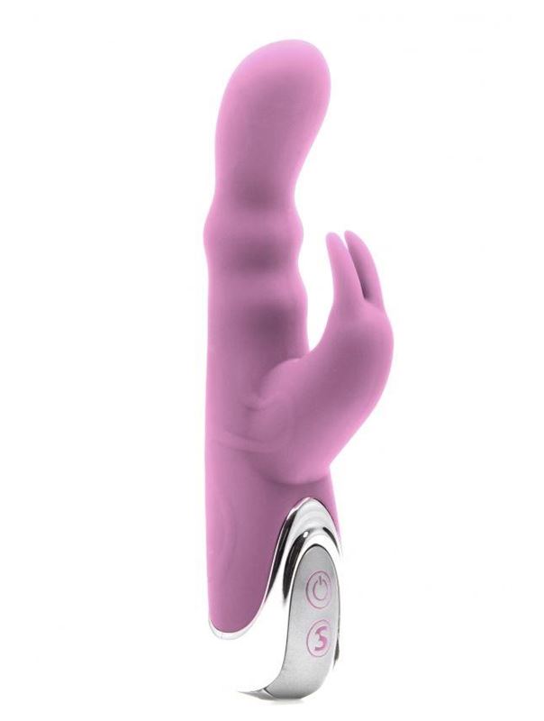 Розовый вибратор Silicone Bunny с клиторальным отростком (16,5 см)