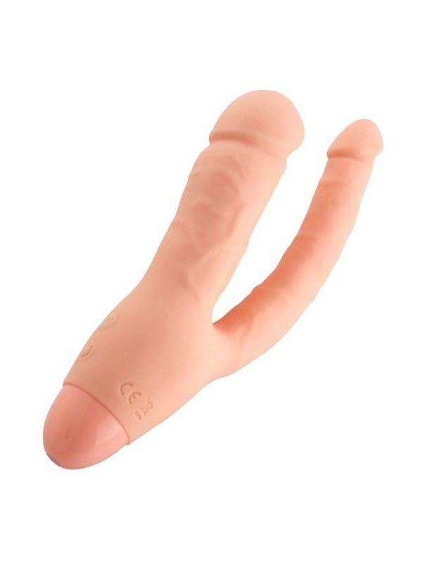 Телесный двойной вибратор INDULGENCE Rechargeable Insatiable Desire (21 см)