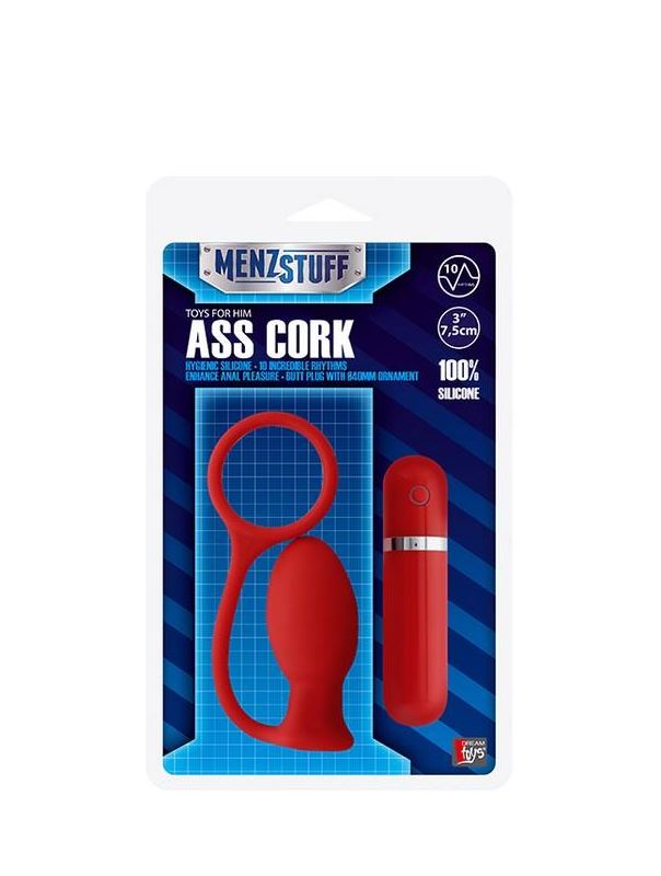 Красная вибровтулка MENZSTUFF ASS CORK SMALL (7,5 см)