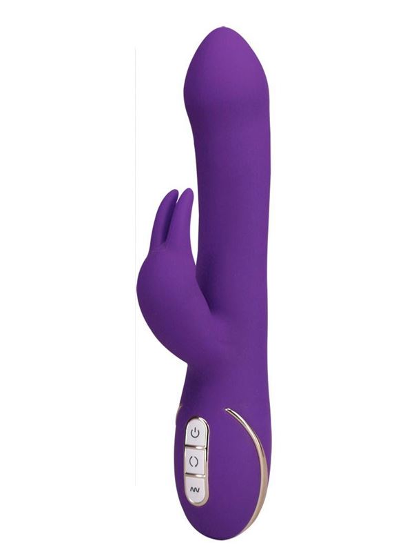 Фиолетовый вибратор-ротатор со стимулятором клитора в виде зайчика Rabbit Esquire - 22 см.