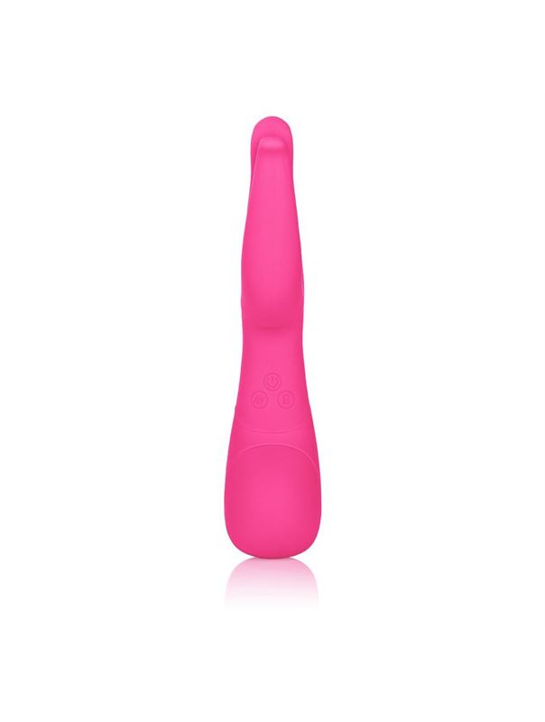 Розовый вибромассажер Impress™ Dual Kiss со стимуляцией клитора - 15 см.