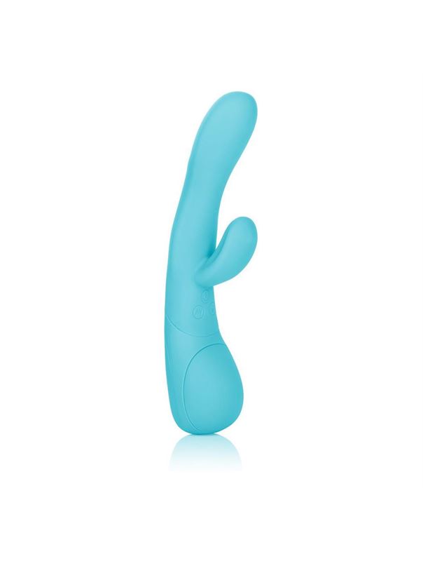 Голубой вибромассажер Impress Tongue со стимуляцией клитора - 18 см.