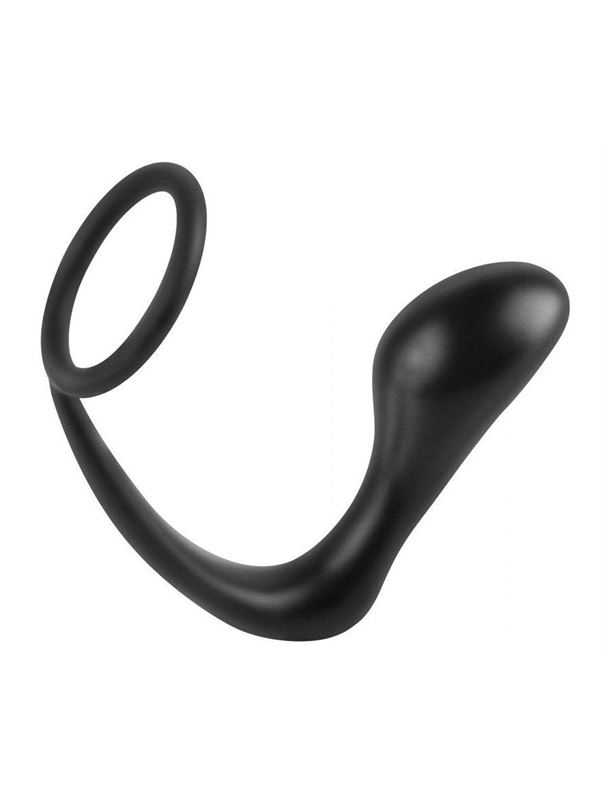 Черное эрекционное кольцо с анальным стимулятором Anal Plug Ring