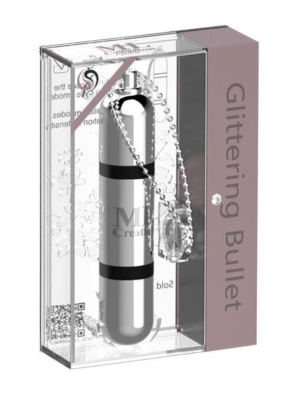 Серебристый мини вибратор на цепочке Glittering Bullet (9 см)