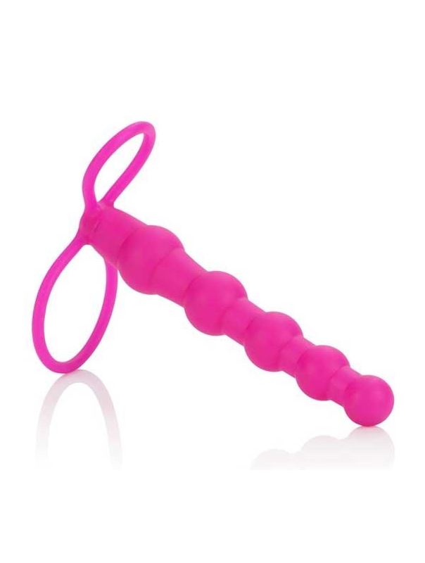 Розовый страпон на пенис Silicone Love Rider Beaded Dual Penetrator