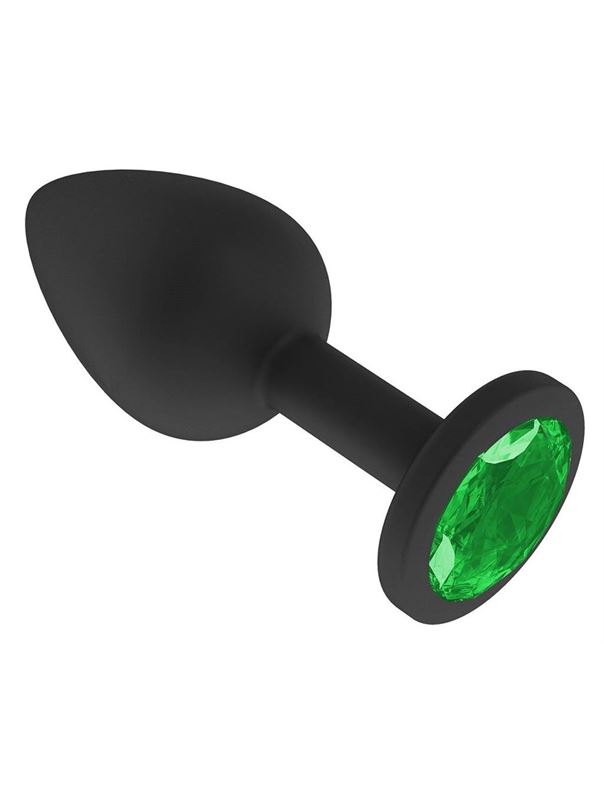 Чёрная анальная втулка с зеленым кристаллом (7,3 см)
