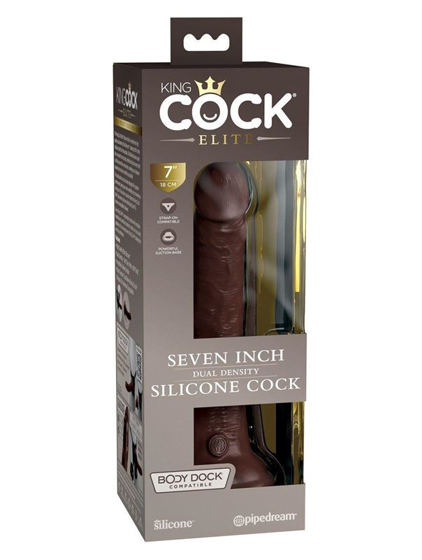 Коричневый фаллоимитатор King Cock Elite 7" Dual Density Silicone Cock (21 см)